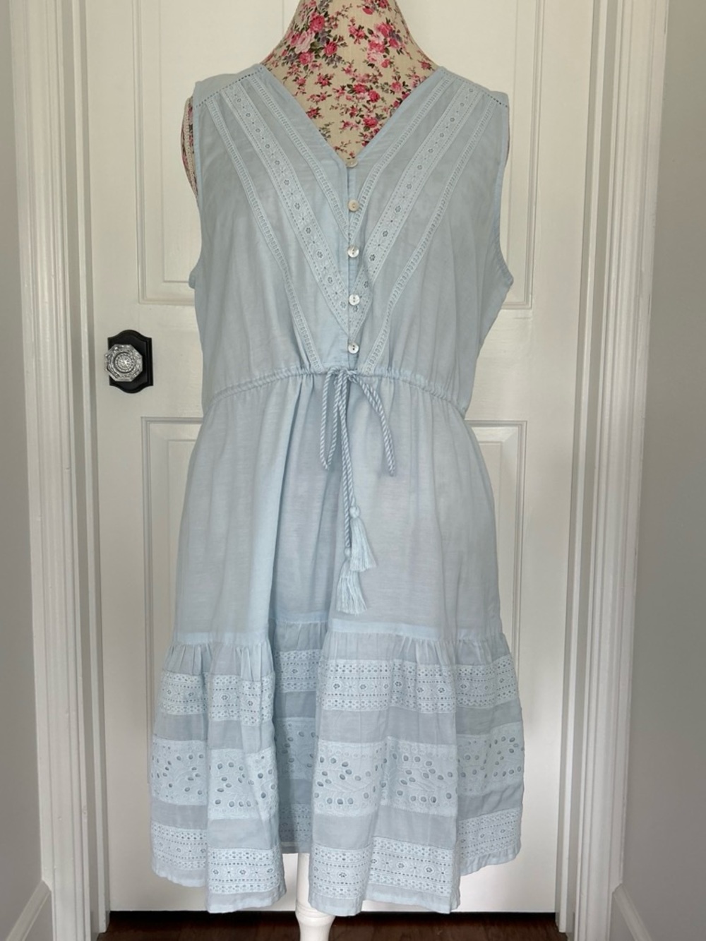 Joie Pale Blue Eyelet Tiered Sleeveless Dress Size L